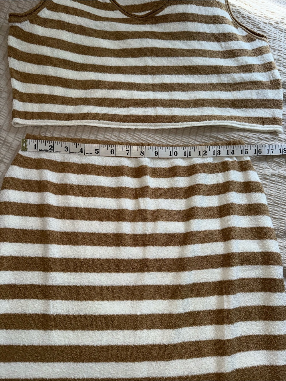 2 pc Striped Terry Knit Tank and Skirt Set in Cream & Brown - Picture 3 of 6